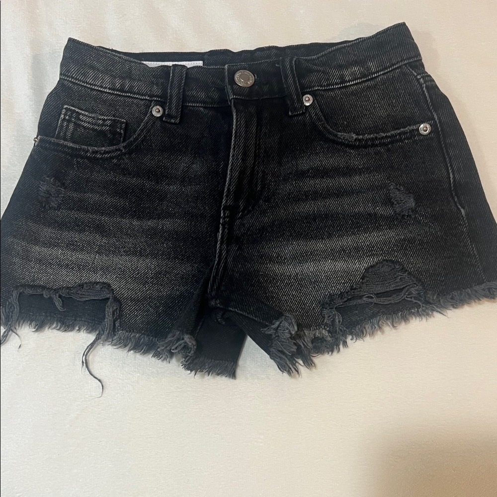 Zara Black Distressed Denim Shorts